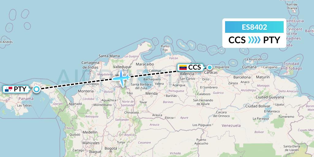 ES8402 Estelar Latinoamerica Flight Map: Caracas to Panama City