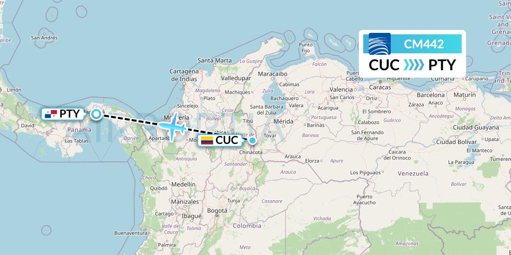 CM442 Copa Airlines Flight Map: Cucuta to Panama City