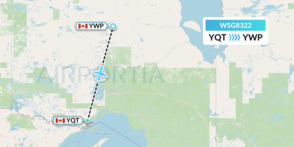 WSG8322 Wasaya Airways Flight Map: Thunder Bay to Webequie