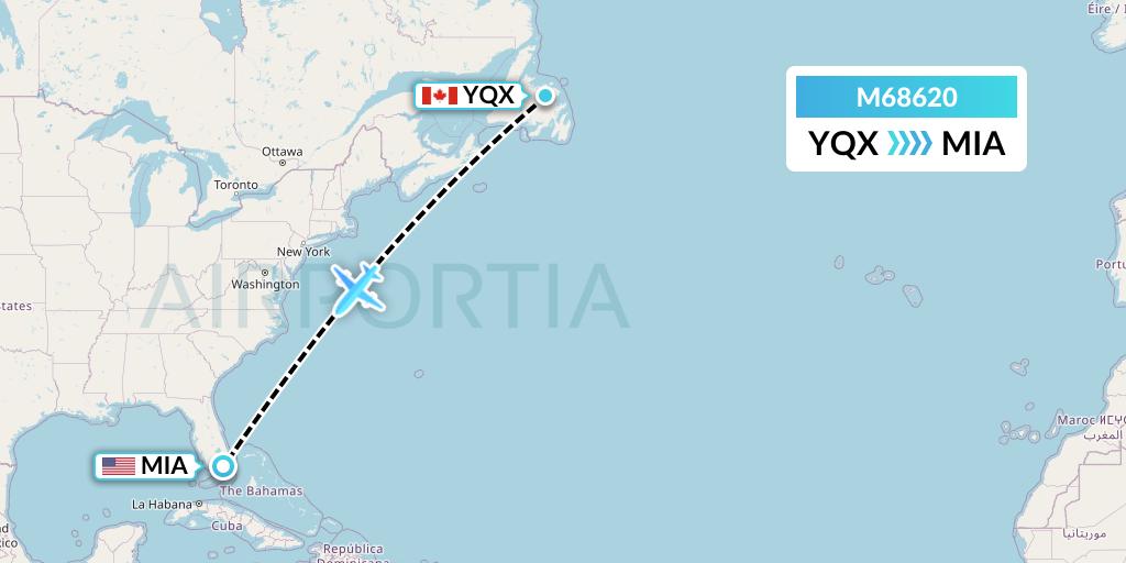 M68620 Amerijet International Flight Map: Gander to Miami