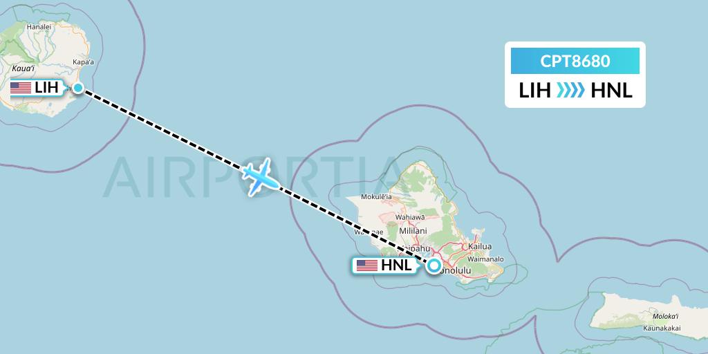 CPT8680 Corporate Air Flight Map: Lihue to Honolulu