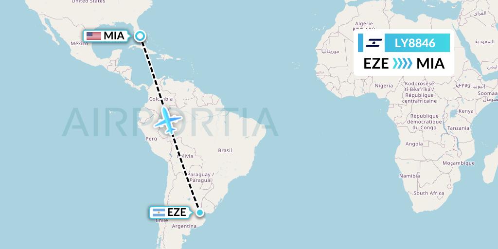 LY8846 El Al Flight Map: Buenos Aires to Miami