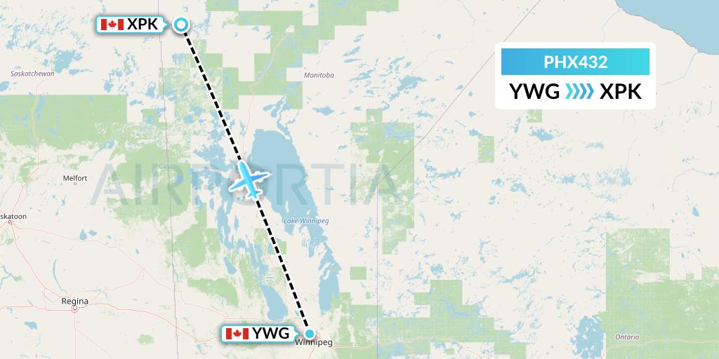 PHX432 SkyCare Flight Map: Winnipeg to Pukatawagan