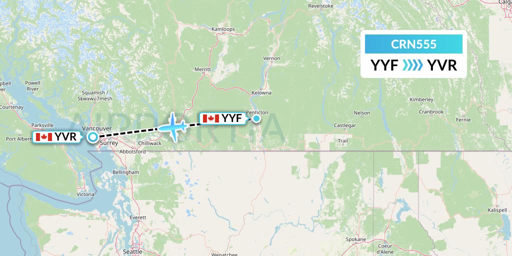 CRN555 Aerocaribbean Flight Map: Penticton to Vancouver