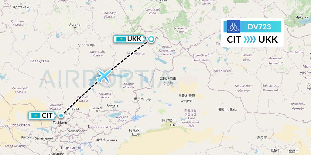 DV723 SCAT Flight Map: Shymkent to Oskemen