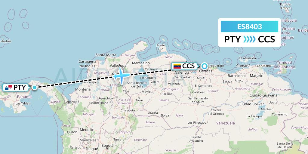ES8403 Estelar Latinoamerica Flight Map: Panama City to Caracas