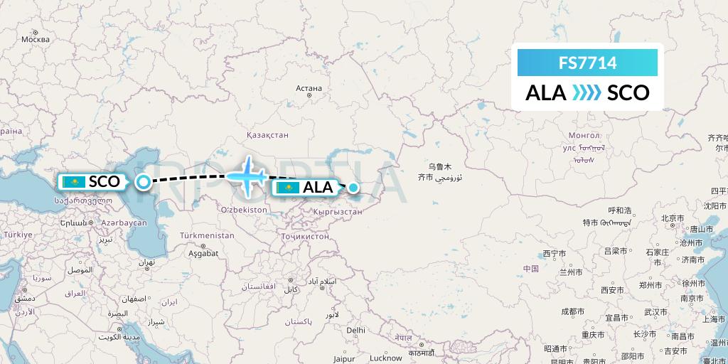 FS7714 Flyr Flight Map: Almaty to Aktau