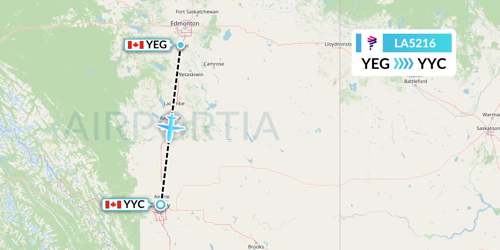 LA5216 LAN Airlines Flight Map: Edmonton to Calgary