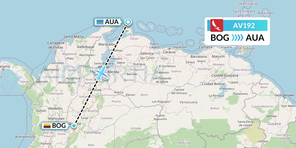 AV192 Avianca Flight Map: Bogota to Oranjestad
