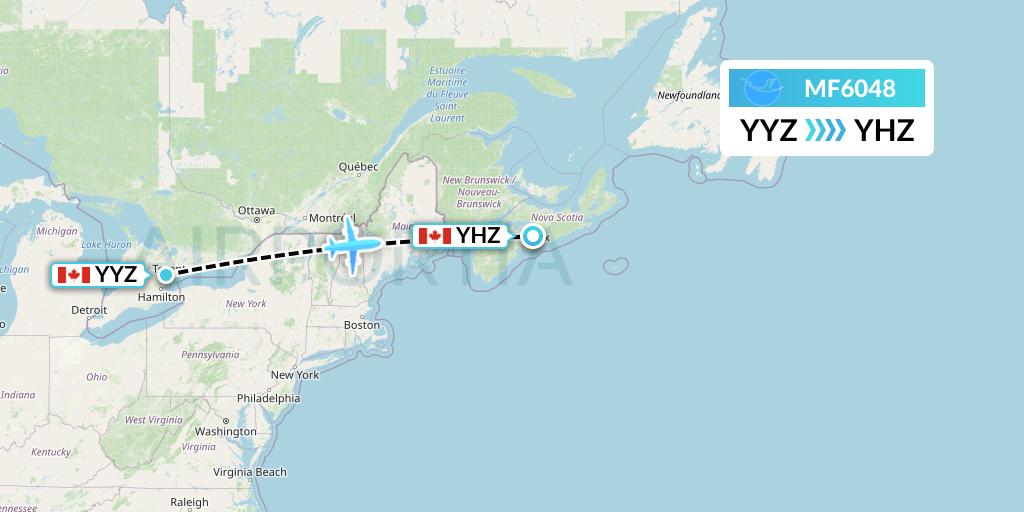 MF6048 Xiamen Airlines Flight Map: Toronto to Halifax