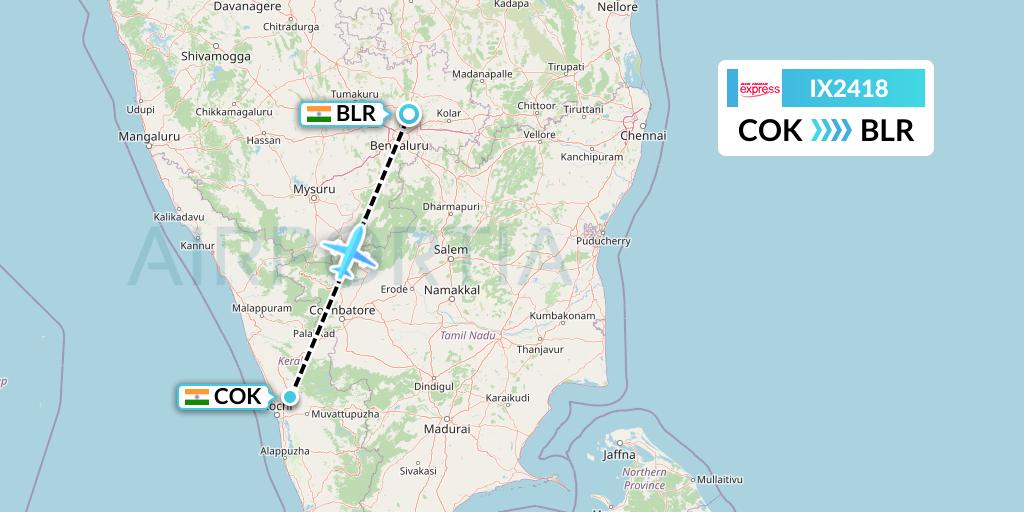 IX2418 Air India Express Flight Map: Cochin to Bangalore