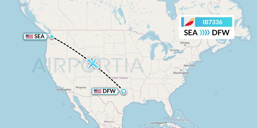IB7336 Iberia Flight Map: Seattle to Dallas