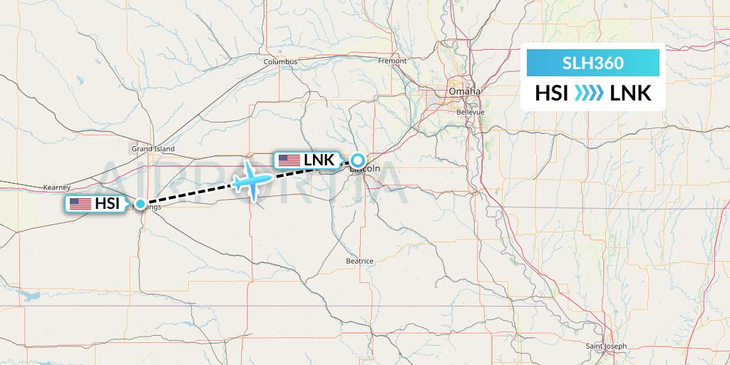 SLH360 Silverhawk Aviation Flight Map: Hastings to Lincoln