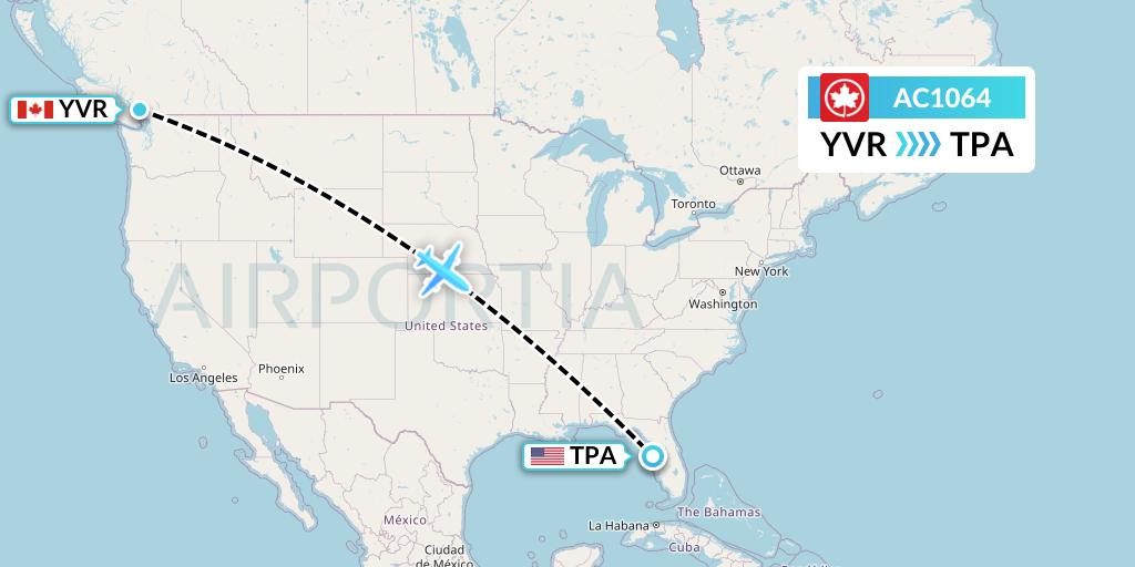 AC1064 Air Canada Flight Map: Vancouver to Tampa