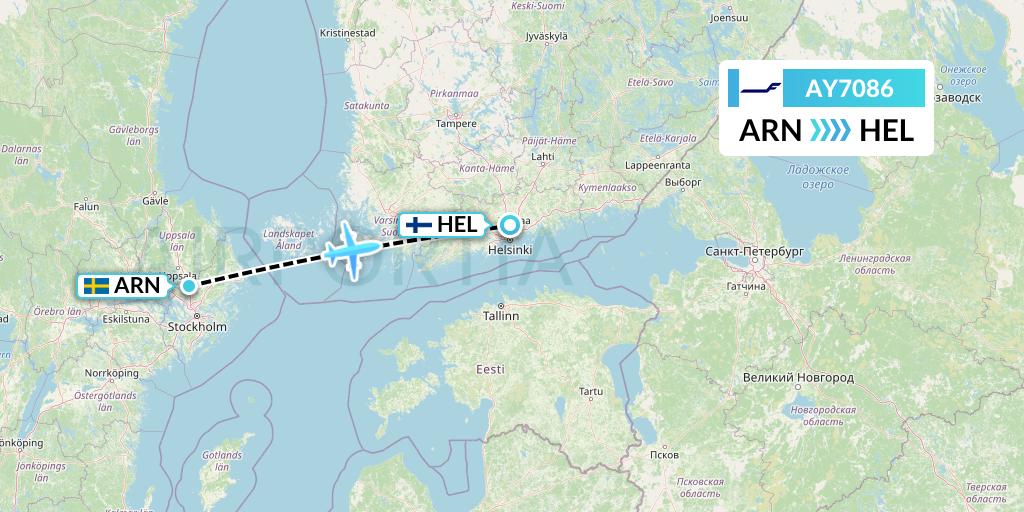 AY7086 Finnair Flight Map: Stockholm to Helsinki