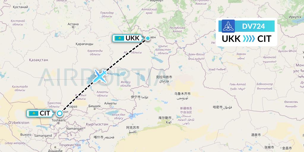 DV724 SCAT Flight Map: Oskemen to Shymkent