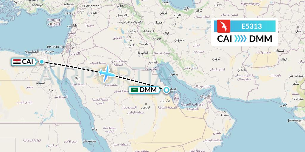 E5313 Air Arabia Egypt Flight Map: Cairo to Dammam