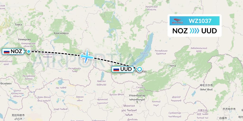 WZ1037 Red Wings Flight Map: Novokuznetsk to Ulan-Ude