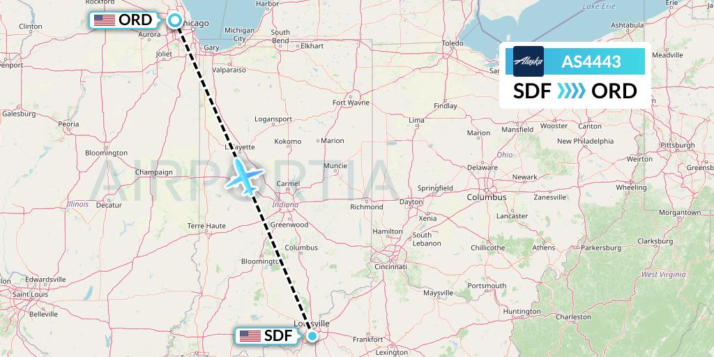 AS4443 Alaska Airlines Flight Map: Louisville to Chicago