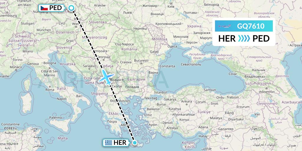 GQ7610 Sky Express (Greece) Flight Map: Heraklion to Pardubice
