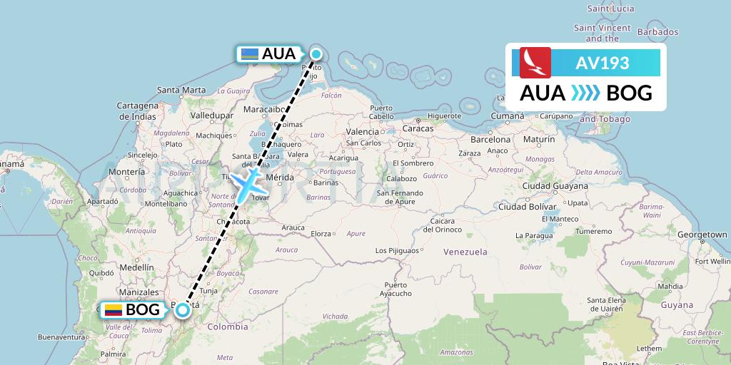 AV193 Avianca Flight Map: Oranjestad to Bogota