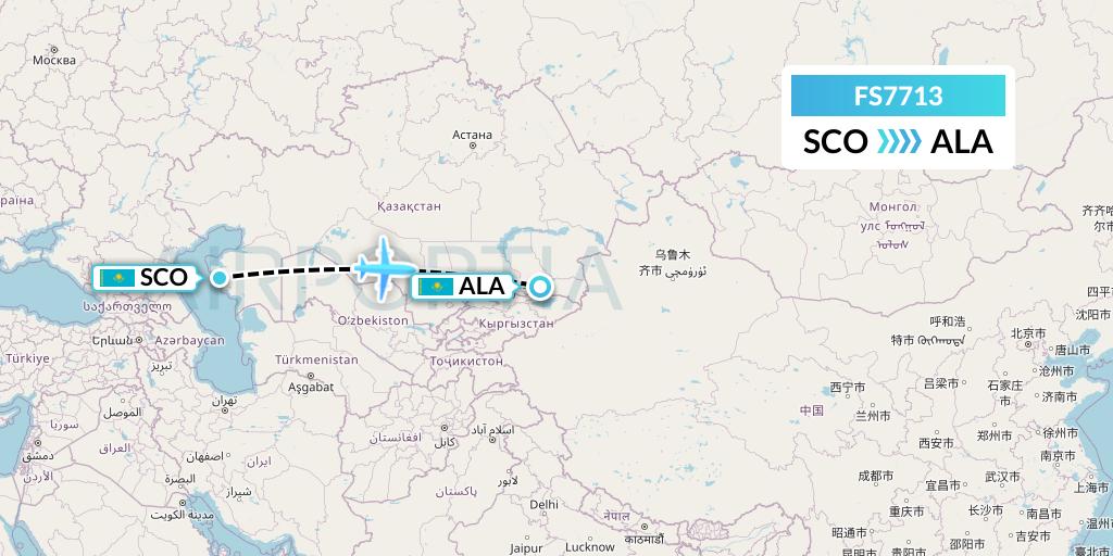 FS7713 Flyr Flight Map: Aktau to Almaty