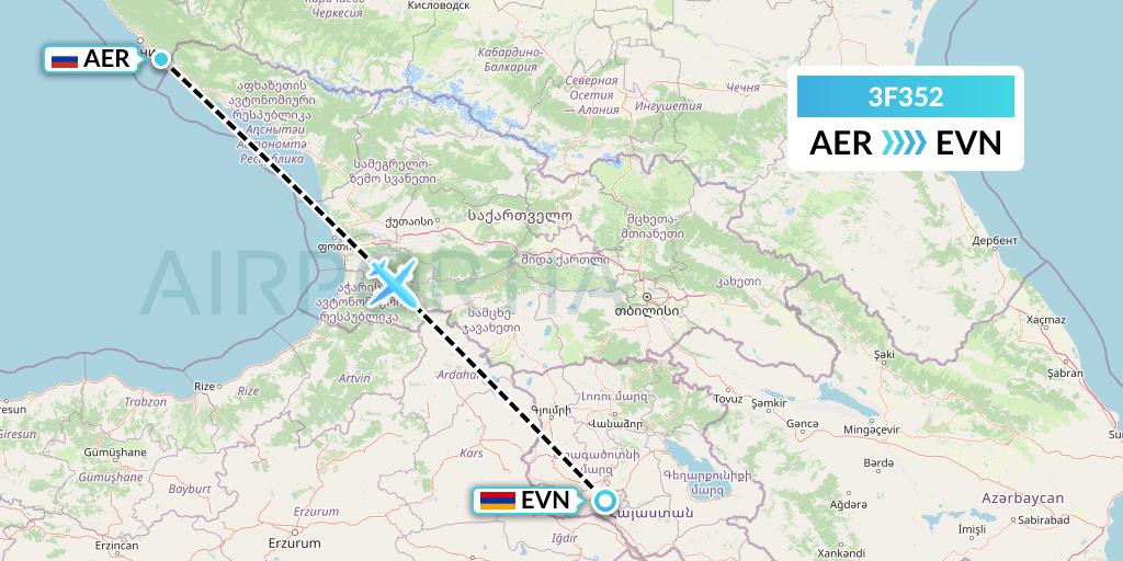 3F352 Flyone Armenia Flight Map: Sochi to Yerevan