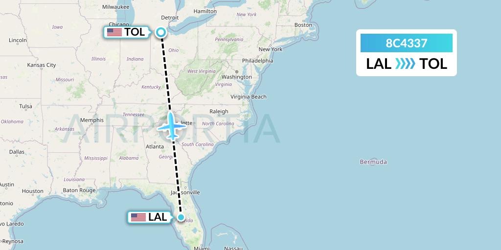 8C4337 Air Transport International Flight Map: Lakeland to Toledo