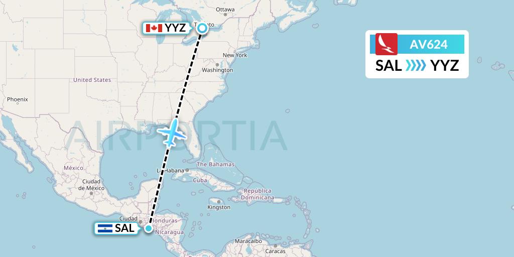 AV624 Avianca Flight Map: San Salvador to Toronto