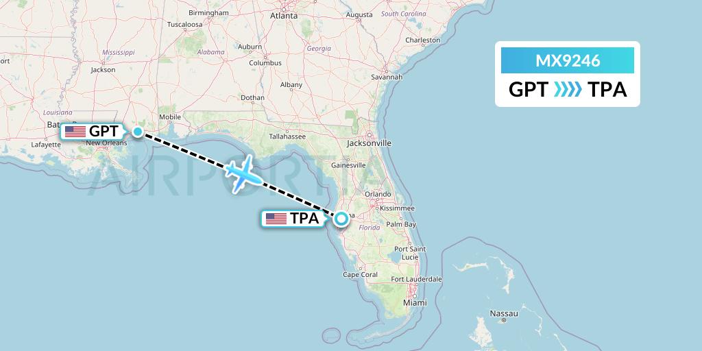 MX9246 Breeze Airways Flight Map: Gulfport to Tampa