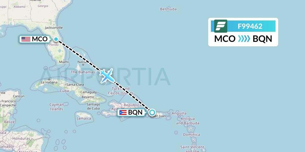 F99462 Frontier Airlines Flight Map: Orlando to Aguadilla
