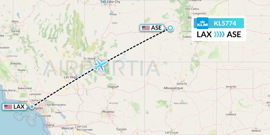 KL5774 KLM Flight Map: Los Angeles to Aspen