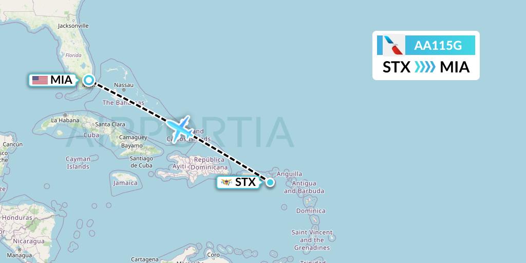 AA115G American Airlines Flight Map: St. Croix to Miami