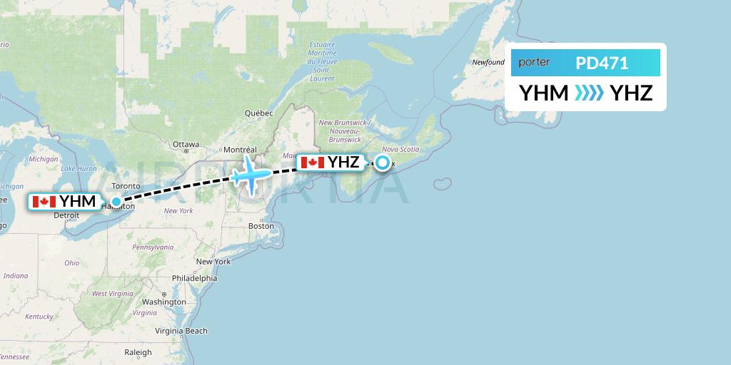 PD471 Porter Airlines Flight Map: Hamilton to Halifax
