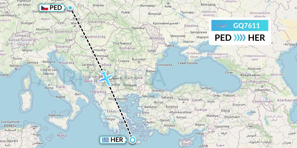 GQ7611 Sky Express (Greece) Flight Map: Pardubice to Heraklion
