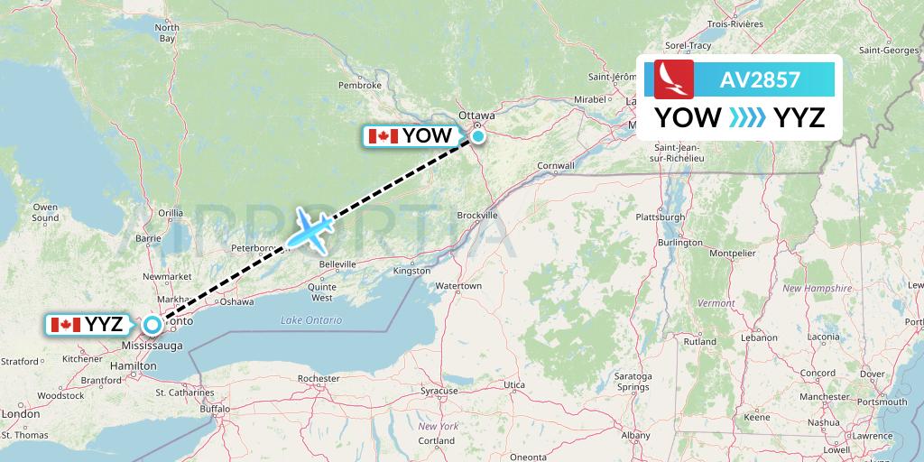 AV2857 Avianca Flight Map: Ottawa to Toronto