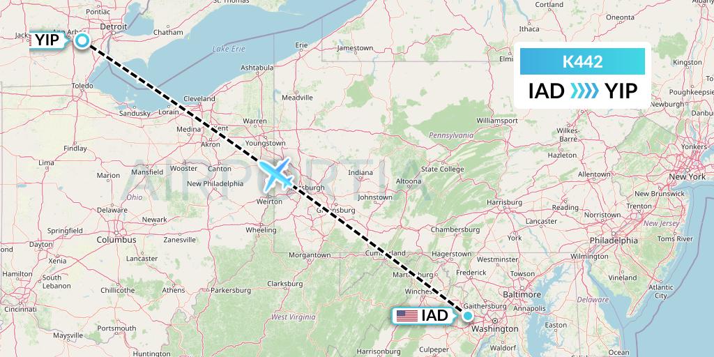 K442 Kalitta Air Flight Map: Washington to Detroit