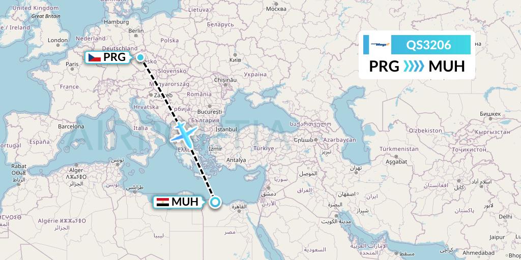 QS3206 Smartwings Flight Map: Prague to Mersa Matruh