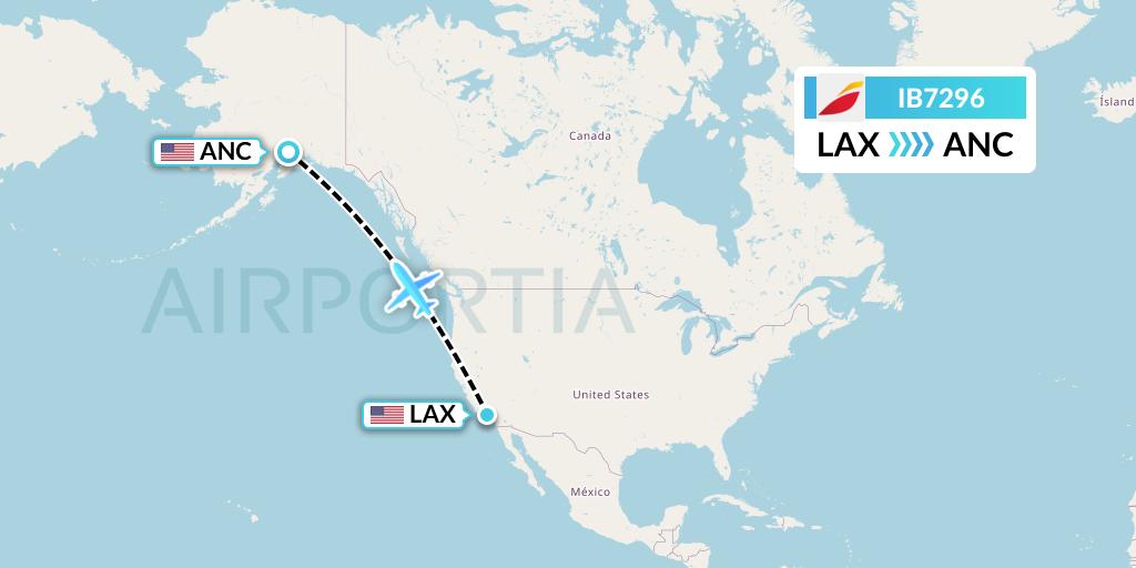 IB7296 Iberia Flight Map: Los Angeles to Anchorage