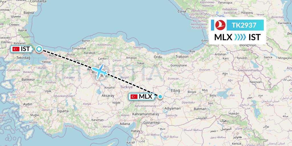 TK2937 Turkish Airlines Flight Map: Malatya to Istanbul