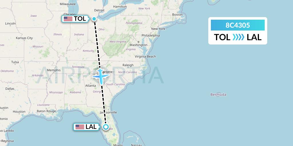 8C4305 Air Transport International Flight Map: Toledo to Lakeland