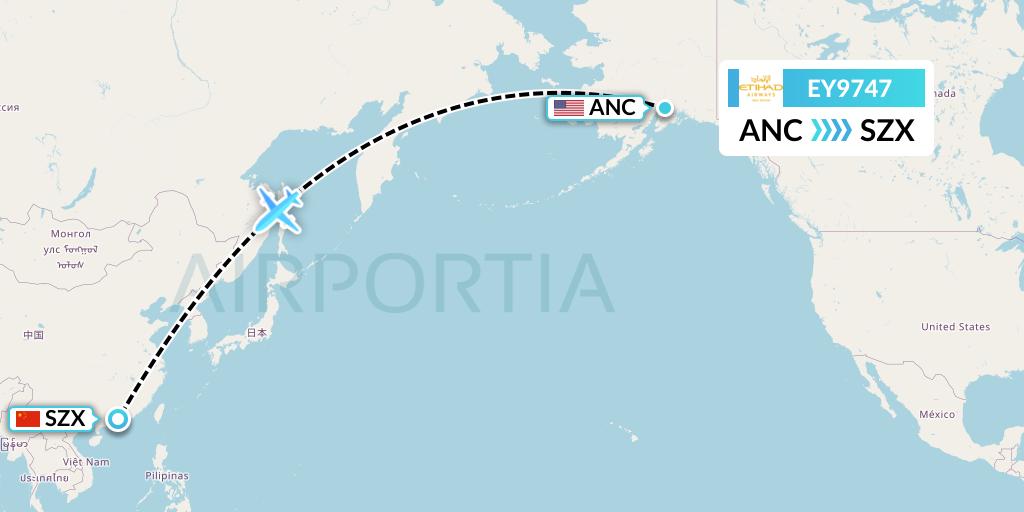 EY9747 Etihad Airways Flight Map: Anchorage to Shenzhen