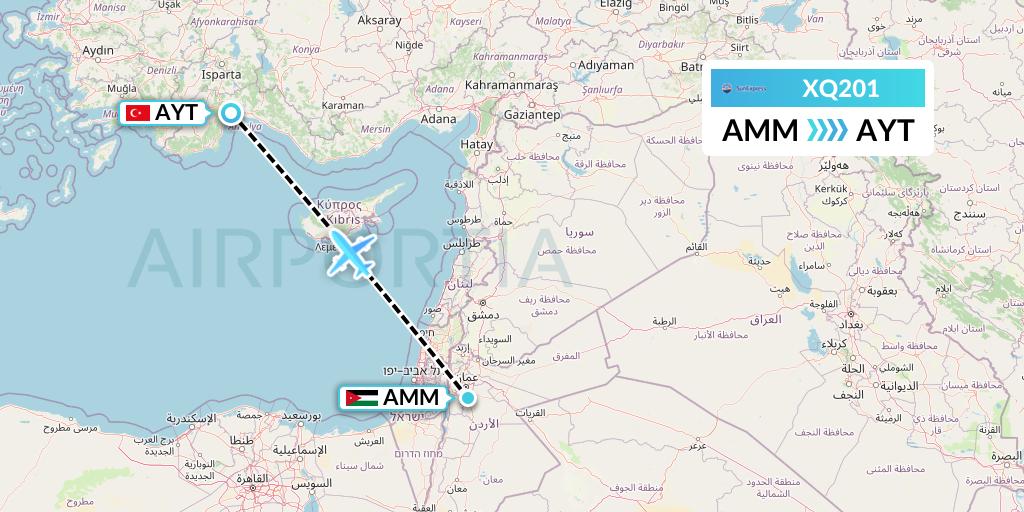 XQ201 SunExpress Flight Map: Amman to Antalya