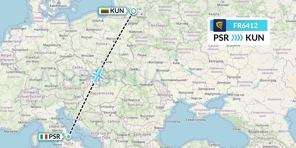 FR6412 Ryanair Flight Map: Pescara to Kaunas