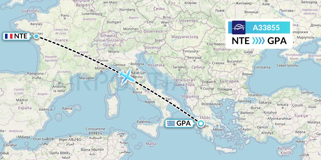 A33855 Aegean Airlines Flight Map: Nantes to Patras