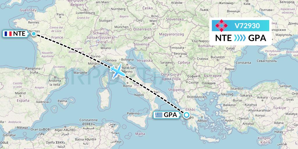 V72930 Volotea Flight Map: Nantes to Patras