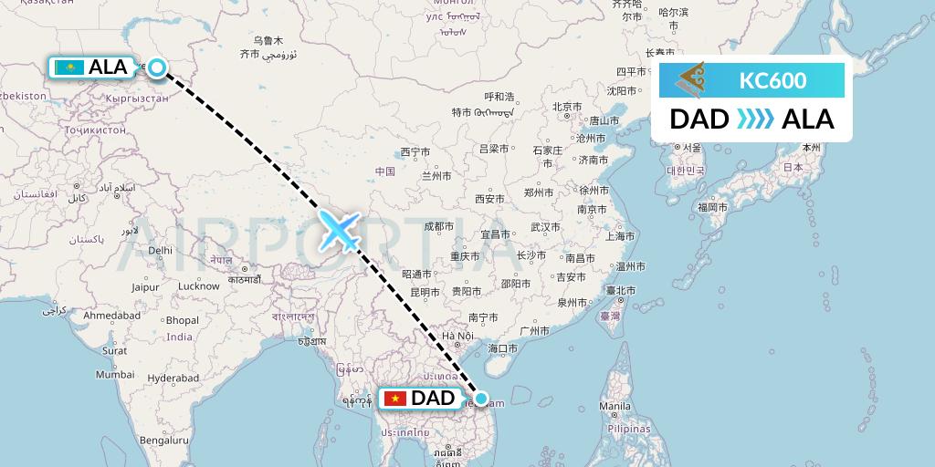 KC600 Air Astana Flight Map: Da Nang to Almaty
