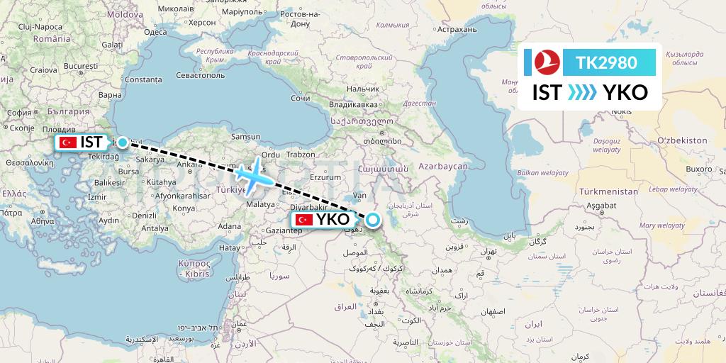 TK2980 Turkish Airlines Flight Map: Istanbul to Sirnak