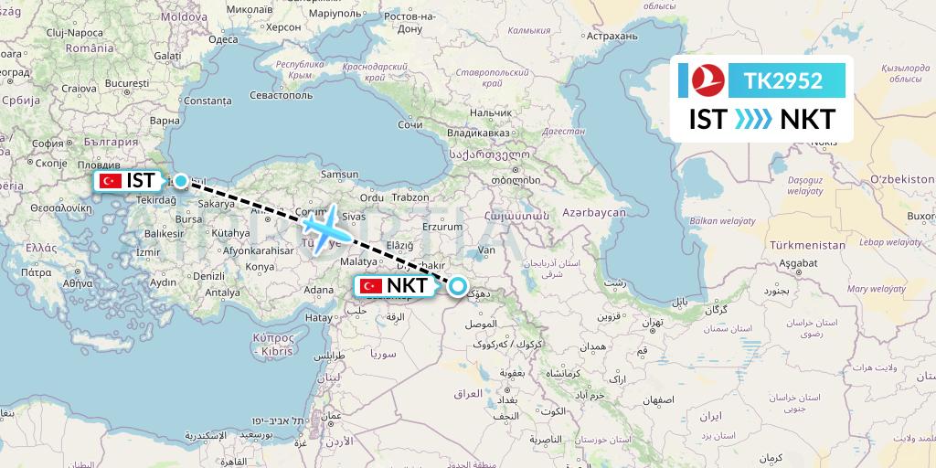TK2952 Turkish Airlines Flight Map: Istanbul to Sirnak