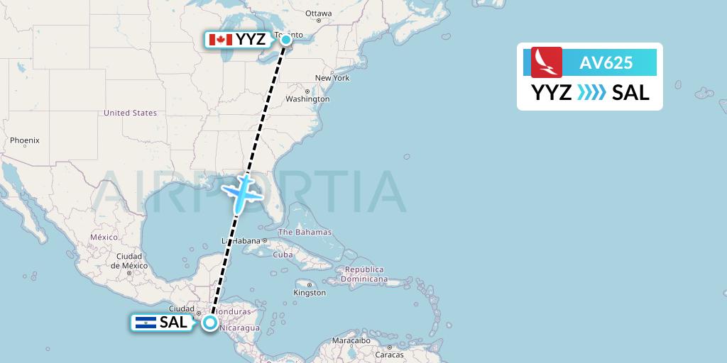 AV625 Avianca Flight Map: Toronto to San Salvador